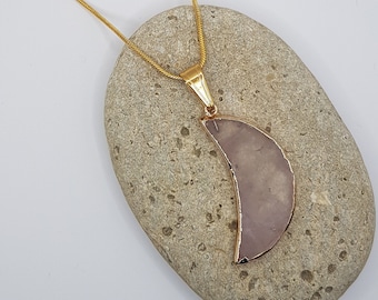 Rose Quartz Crescent Moon Necklace | Gold Plated Celestial Pendant