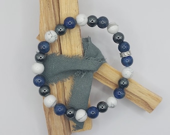 Warrior Power Bracelet for Men | Strength | Courage | Meditation & Yoga | Protection | Natural Lapis Lazuli | Howlite | Hematite | Vitality