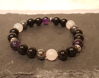 Empath Protection Crystal Bracelet | Black Tourmaline, Rose Quartz, Amethyst
