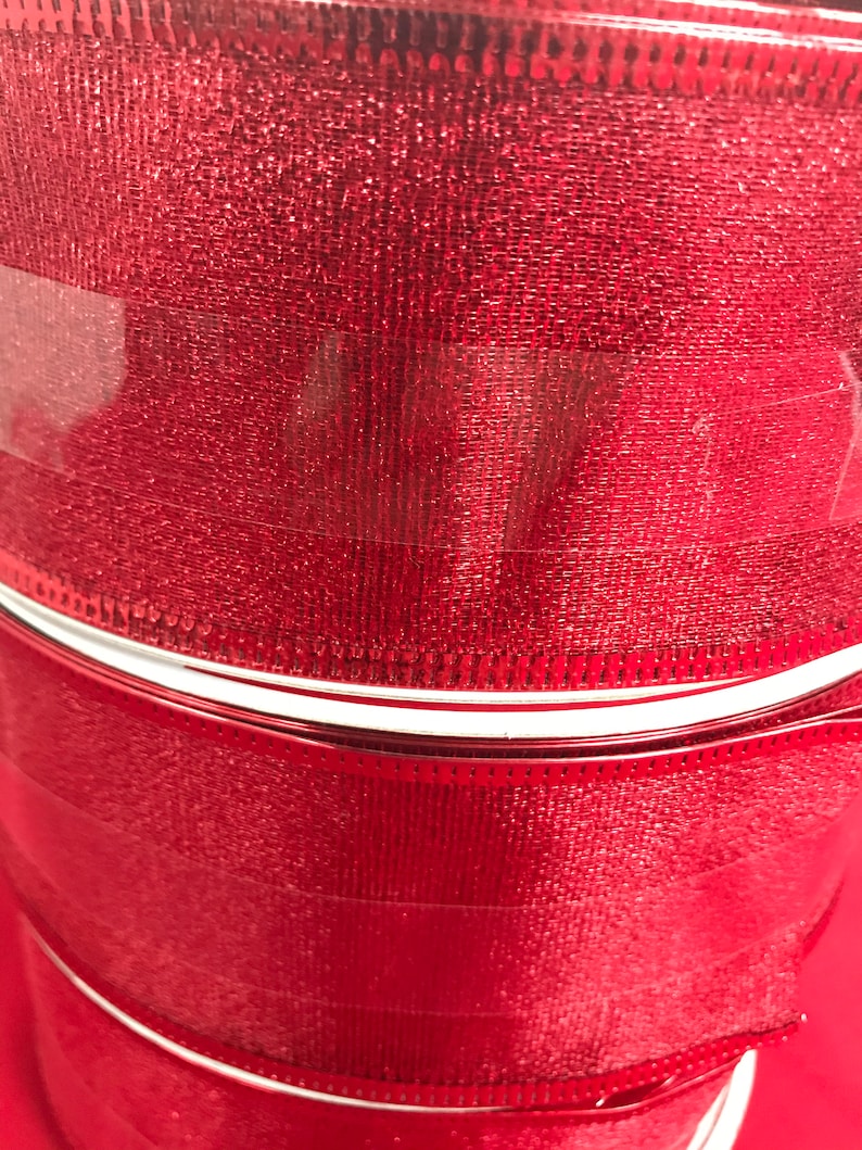 Ribbon Red Wired Ends Jumbo Set of Three Shimmer Red Ribbon Each Roll Measures 75 feet X 2 12 inches