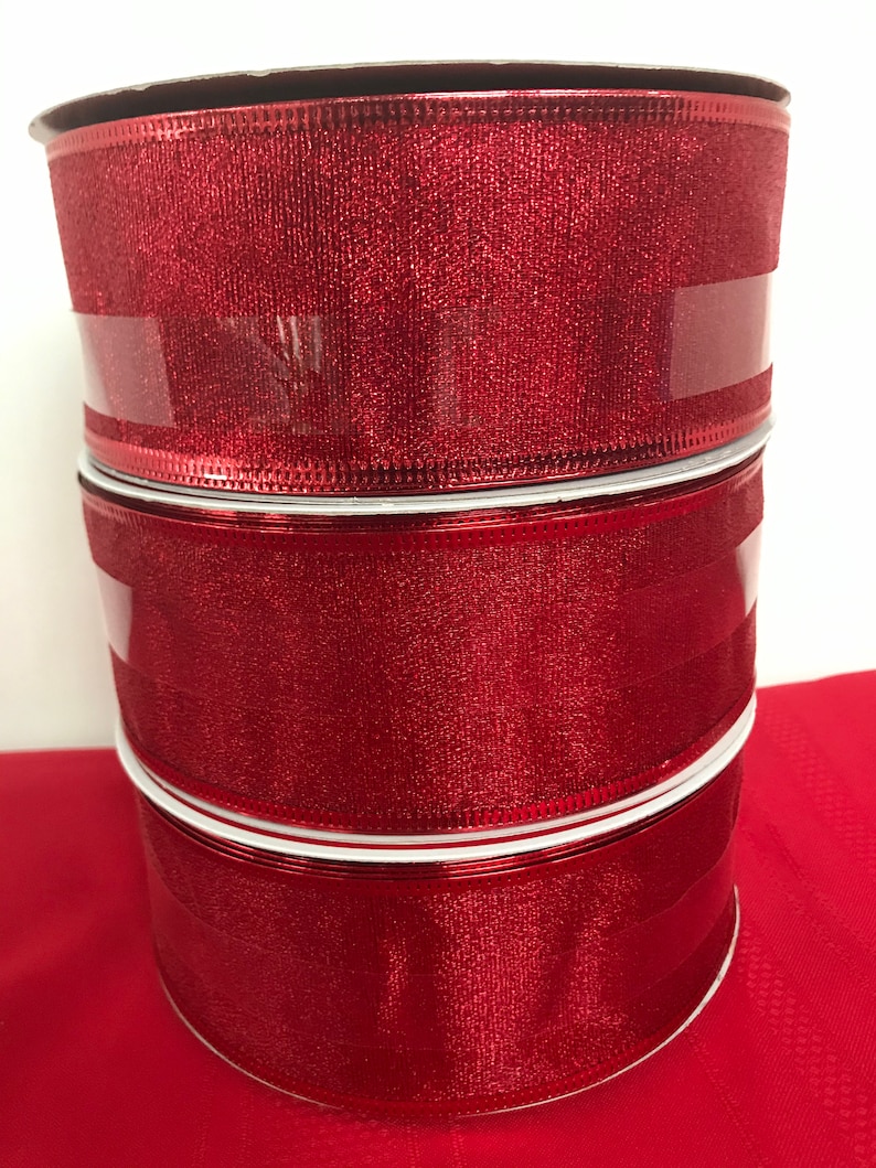 Ribbon Red Wired Ends Jumbo Set of Three Shimmer Red Ribbon Each Roll Measures 75 feet X 2 12 inches