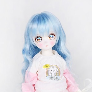 BJD Perücke Langes Lockenhaar Blau Für USD YoSD 6-7 26 cm 1/6 Puppe