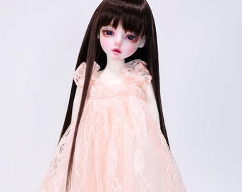Peluca BJD MSD minifee KDF 7-8 larga y lisa color chocolate para muñeca de 40 cm