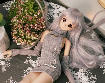 Grey Knit Dress & Arm Warmers Set for 1/3 SD BJD Doll