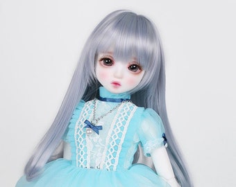Peluca BJD MSD minifee KDF 7-8 lisa azul plateada para muñeca de 40 cm