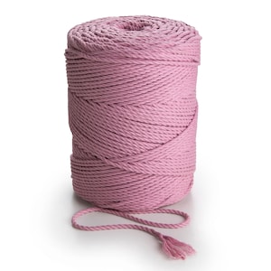 DUSTY PINK Macrame cotton cord 3mm macrame rope 284 yd. coloured cotton string 3 strand twisted dyed cotton rope MB Cordas