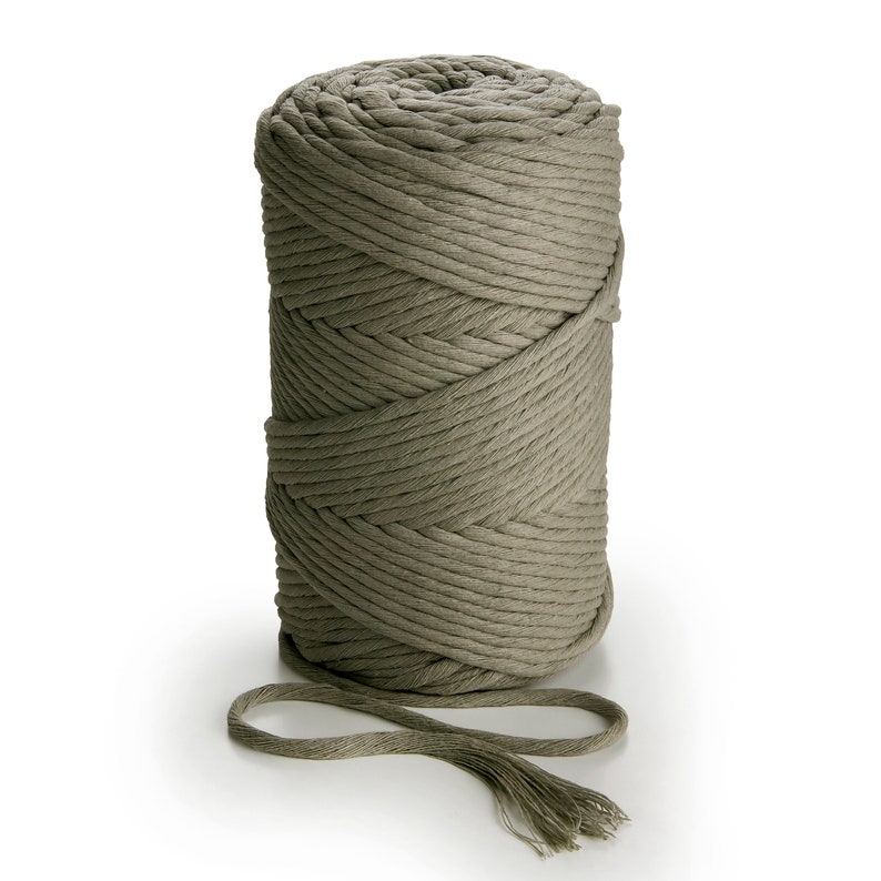 Gray Macrame cord 3mm single twist latte cotton string 459 feet single strand cotton cord image 1