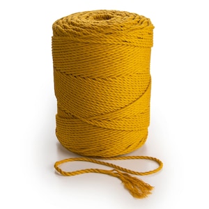 MUSTARD Macrame cotton cord 3mm macrame rope 284 yd. coloured cotton string 3 strand twisted dyed cotton rope MB Cordas