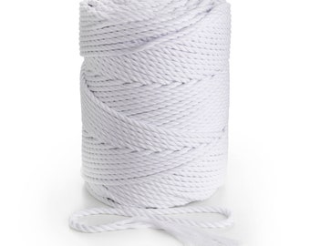 WHITE Macrame cotton cord 4mm macrame rope 475 feet colored cotton string 3 strand twisted dyed cotton rope