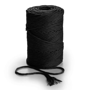 BLACK Macrame cord 3mm single twist cotton string 459 feet single strand cotton cord