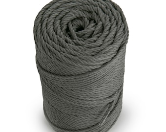 Dark Gray Macrame Cord 3mm 3 strand Cotton Rope 147 yd. Cotton Macrame Rope for Wall Art, Plant Hangers, Macrame Supplier - MB CORDAS