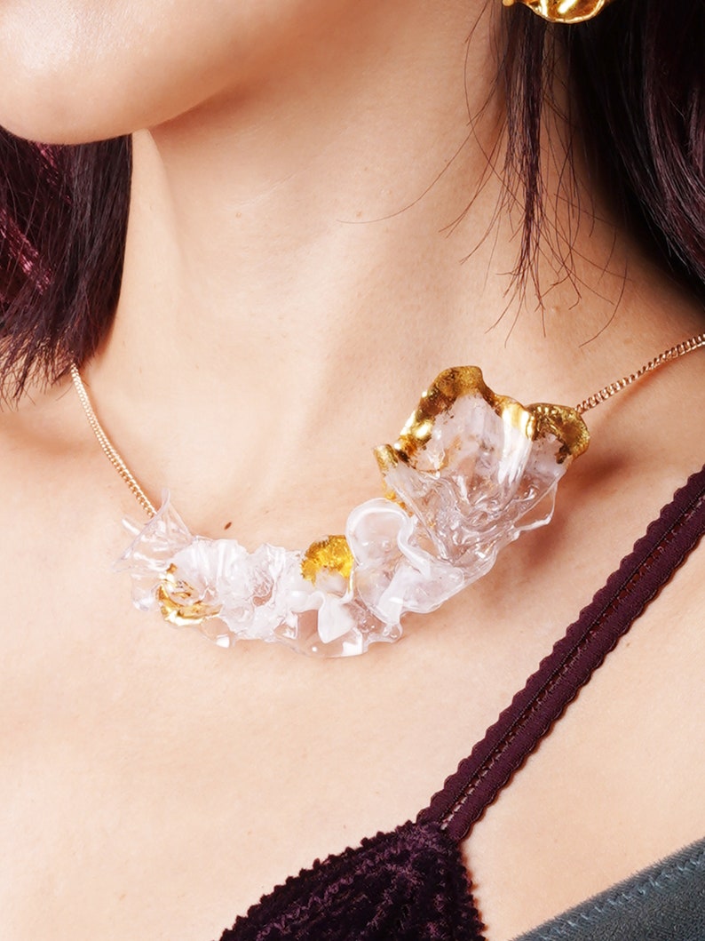 Seed-To-Blossom Necklace, Statement Earrings, Resin, 24k Gold Leaf, Ultra Light Weight, Up-cycled plastic, Acetate, WINK ATELIER image 1