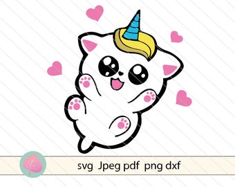 Fichier de coupe SVG bébé chat, licorne Kitty clipart kawaii. Vinyle et sticker SVG coupe fichier pour Cricut et silhouette, téléchargement SVG Licorne
