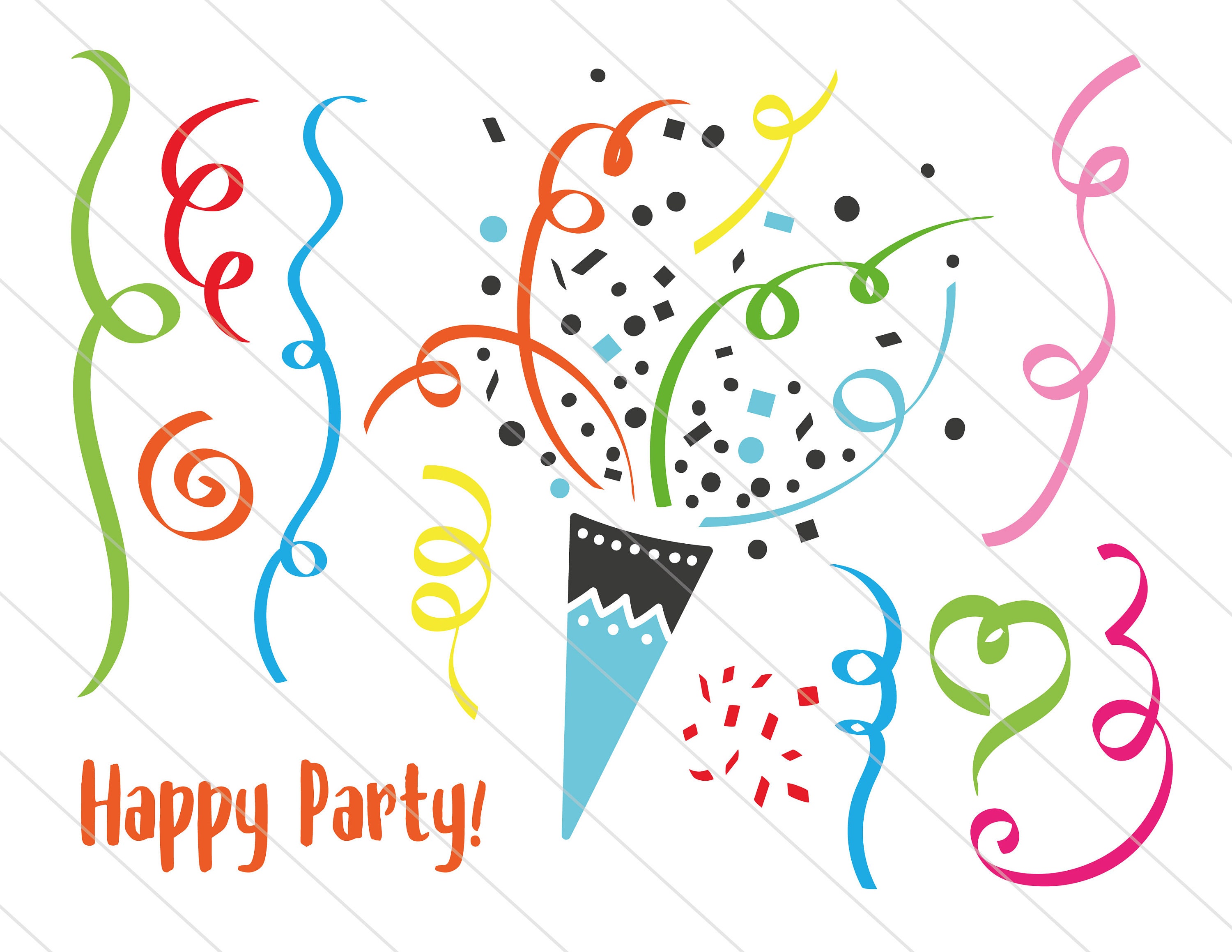 Streamer Svg, Coriandoli Svg, Party Svg Vector Clipart. Happy Birthday