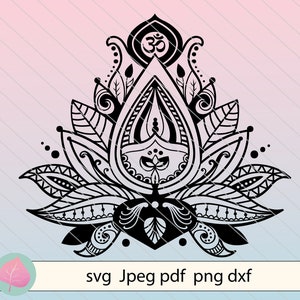 Lotus flower svg vector clipart, namaste svg, mandala svg, lotus flower hand drawn, Lotus zentangle svg, Yoga svg Tattoo vector clip art