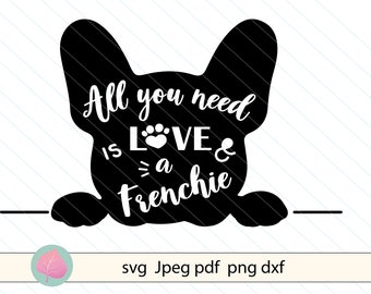 Frenchie love svg dog svg,French bulldog svg Dog  clipart vector - Print and cut files for silhouette and cricut - Bulldog love svg transfer