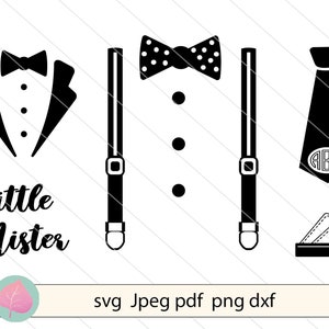 Bretels SVG Mister SVG clipart vector-print en cut silhouet en de cricut-Baby Boy SVG tie SVG, Papillon SVG Transfer, Little Boy SVG