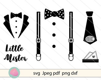 Suspender svg Mister SVG  Clipart vector- Print and cut  Silhouette and cricut - Baby boy svg Tie svg, papillon svg transfer, little boy svg
