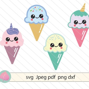 Ice cream Svg cutting file, unicorn ice cream clipart kawaii svg. Cutting  file for cricut and silhouette, ice cream cone svg. Printable
