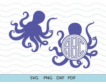 Octopus svg monogramme vector clipart. Octopus frame cut file, marine svg monogra. Professeur fichier poulpe png. Fichier de coupe de silhouette de poulpe