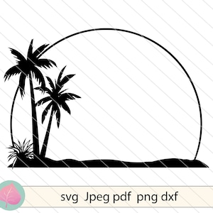 Beach svg Sunset svg Palm tree svg dxf cutting file Summer svg  Beach sunset svg  Silhouette palm trees vector for cricut, silhouette