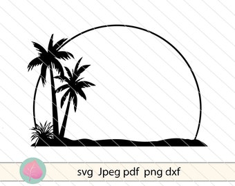 Beach svg Sunset svg Palm tree svg dxf cutting file Summer svg  Beach sunset svg  Silhouette palm trees vector for cricut, silhouette