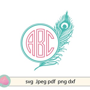 Peacock feathers svg Feather monogram SVG Pdf Png files - Clipart vector- Print and cut - Peacock svg   - Silhouette and cricut