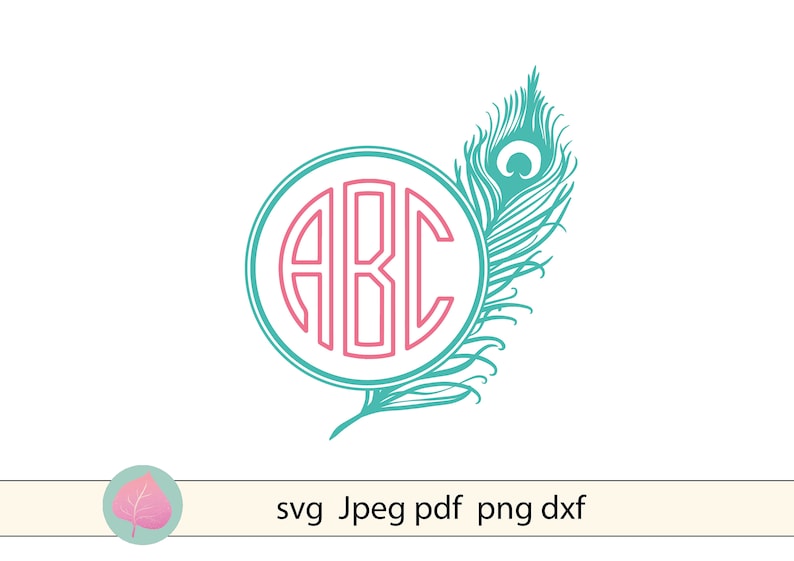 Plumes de paon SVG plume monogramme SVG PDF png fichiers-clipart vecteur-imprimer et couper-paon SVG-silhouette et Cricut image 1