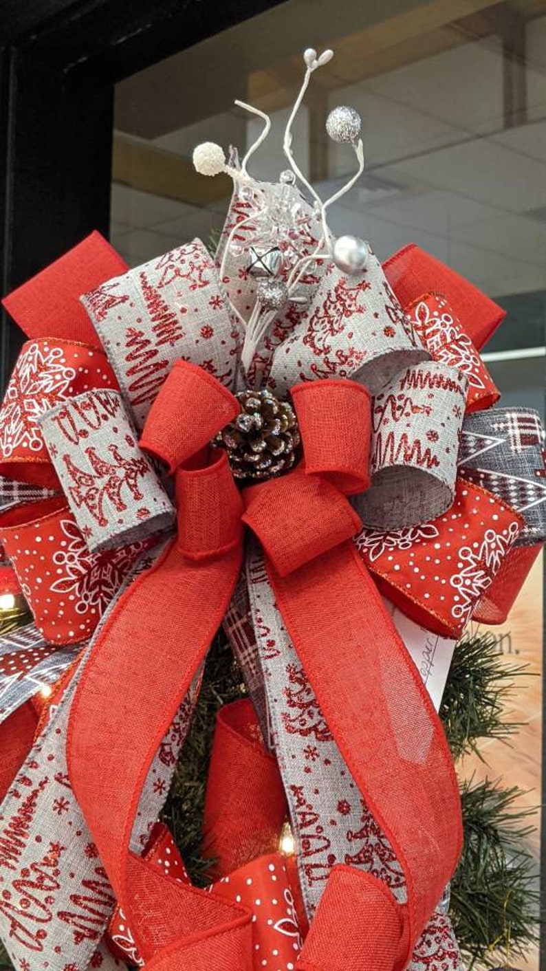 Christmas Tree ideas 2020 Red Grey Door Hanger Bow Grey with Etsy