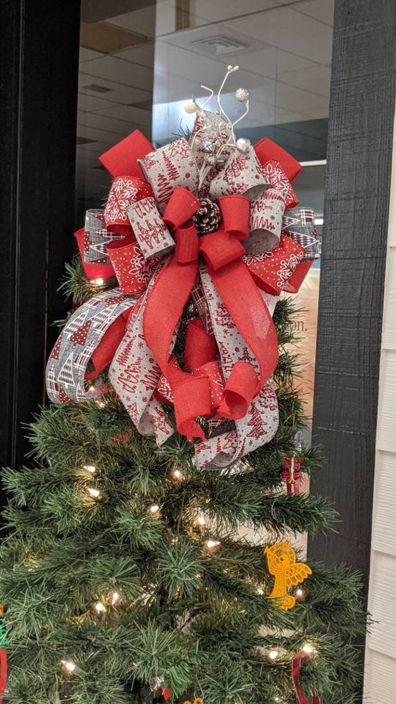 Christmas Tree ideas 2020 Red Grey Door Hanger Bow Grey with Etsy