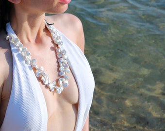 Baroque Pearl Necklace | Seashell Necklace | Statement Necklace | Handmade Jewelry | Multi Wear | Summer | Beach Necklace | Free Shipping