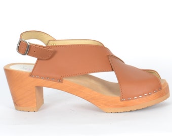 light brown clogs