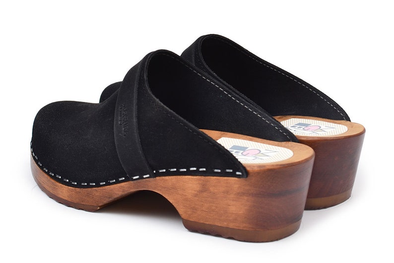 suede clogs with buckle