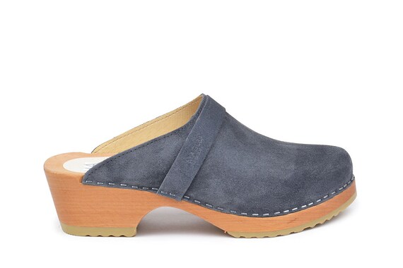 grey suede clogs