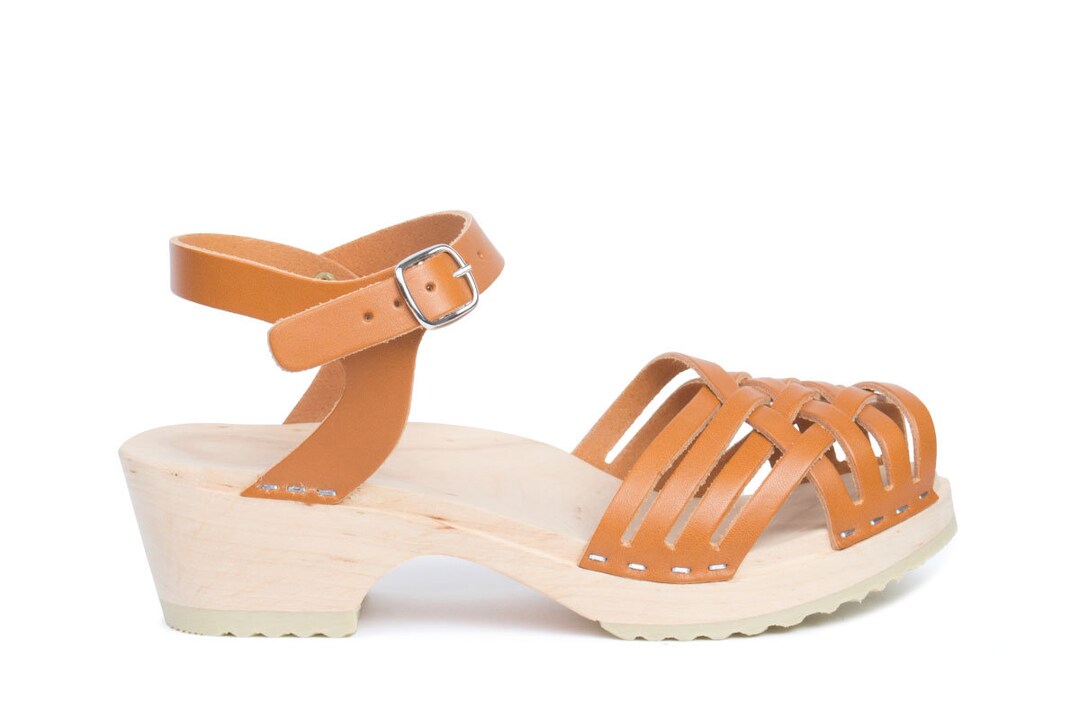 Swedish Comfy Low Heel Clog Sandals / Palma Cognac Leather - Etsy