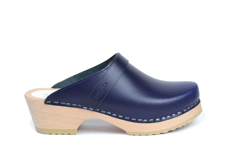 blue swedish clogs