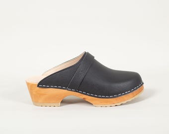Black Vegan Clogs: Swedish Style Low Heel Shoes