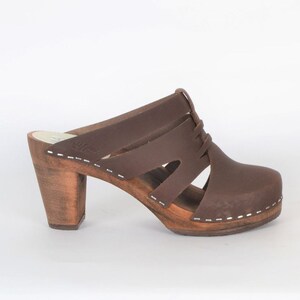 Swedish High Heel Clogs, Brown Nubuck Clogs, Clogs on Sale, Maguba Paris Brown Nubuck Brown High