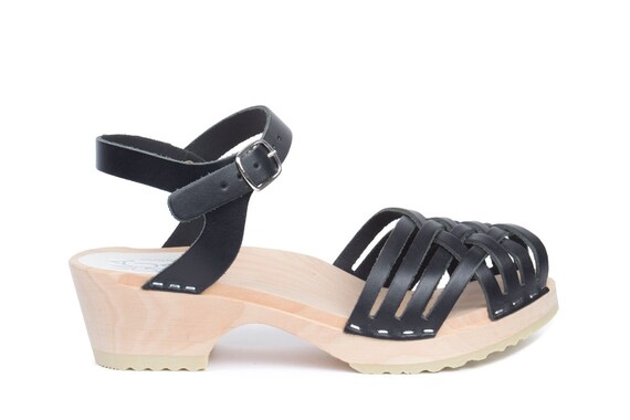 black clog sandals heels