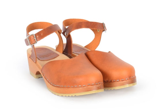 Swedish Comfy Clogs Cognac Clog Sandals Brown Low Heel Clog - Etsy