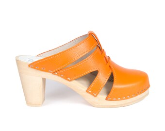 Swedish High Heel Clogs, Retro Orange Clogs, Clos on Sale, Maguba Paris Orange / Size 41