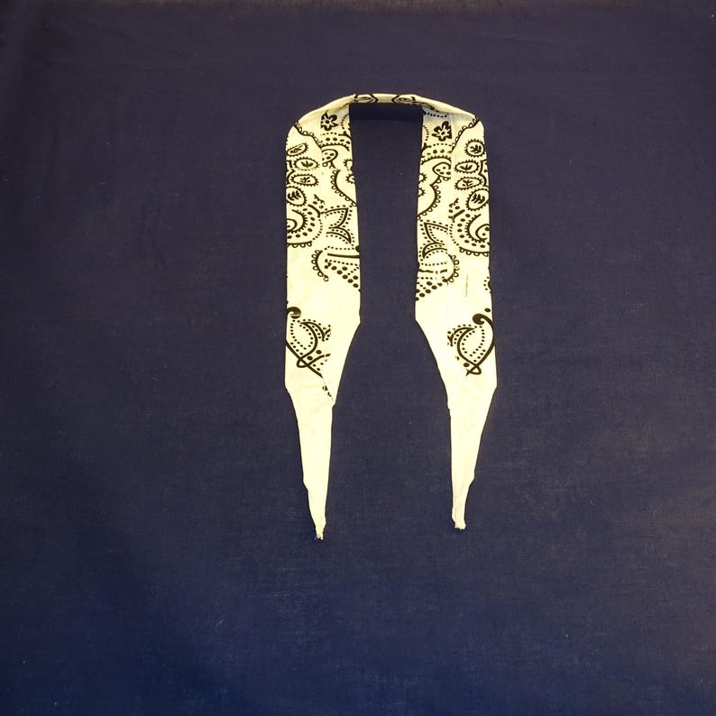 Puede incluir: Diadema blanca con estampado de cachemira. La diadema est&aacute; doblada por la mitad, con los extremos apuntando hacia abajo. El dise&ntilde;o de cachemira es negro y cubre toda la superficie de la diadema. El fondo es azul oscuro liso.
