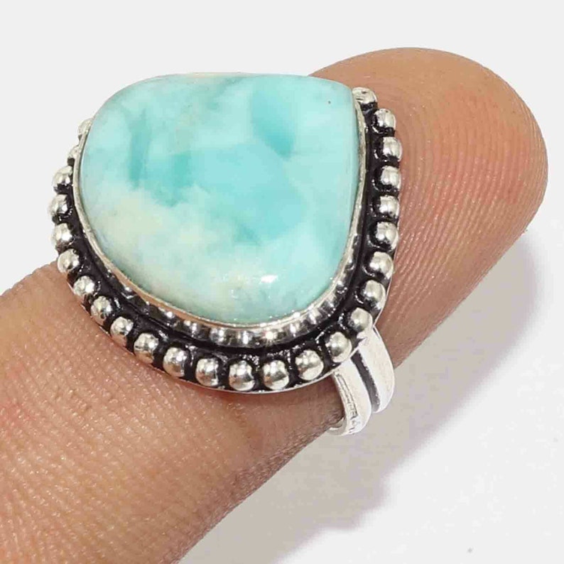 Vintage style Beautiful Larimar Handmade 925 Silver Plated Gemstone ring Y7115