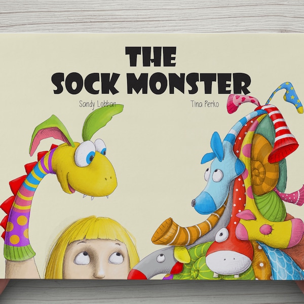 Personalised Story and Craft Activity Book for Kids. Hand Drawn Illustration. The Sock Monster