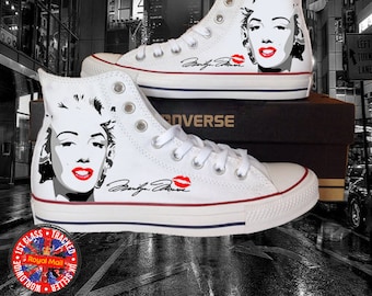 Marilyn Monroe Inspired Kiss All Star White Converse, Gift Ideas, Exclusive, Limited Edition, USA, American, Fans, Ladies, Women, Actress