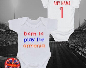 Armenia "Born to play for" Personalised Babygrow Vest, Football, Gift, Newborn, Kids, Soccer, Baby Shower