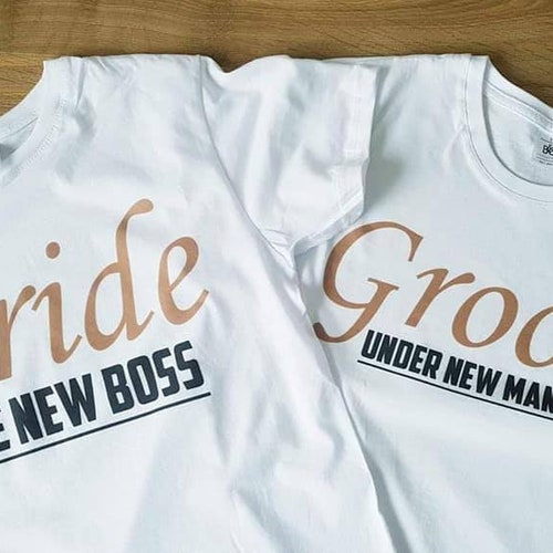 groom and bride couple shirt