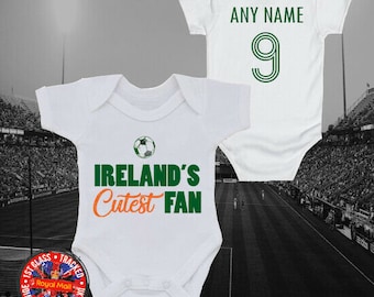 Ireland's Cutest Fan Personalised Babygrow Vest, Football, Gift, Newborn, Kids, Soccer, Baby Shower