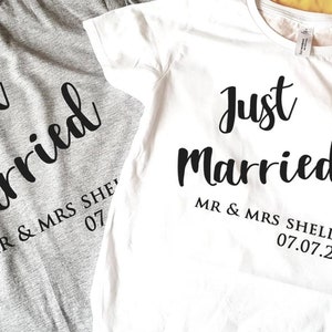 Just Married Personalised T-shirts, Couples, Set, Wedding, Honeymoon, Matching