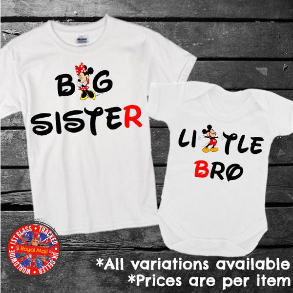 Big & Little Brother Sister Mickey Minnie Siblings Kids T-shirt, Babygrow Vest, Garçons, Filles, Cadeau, Ensemble, Événements